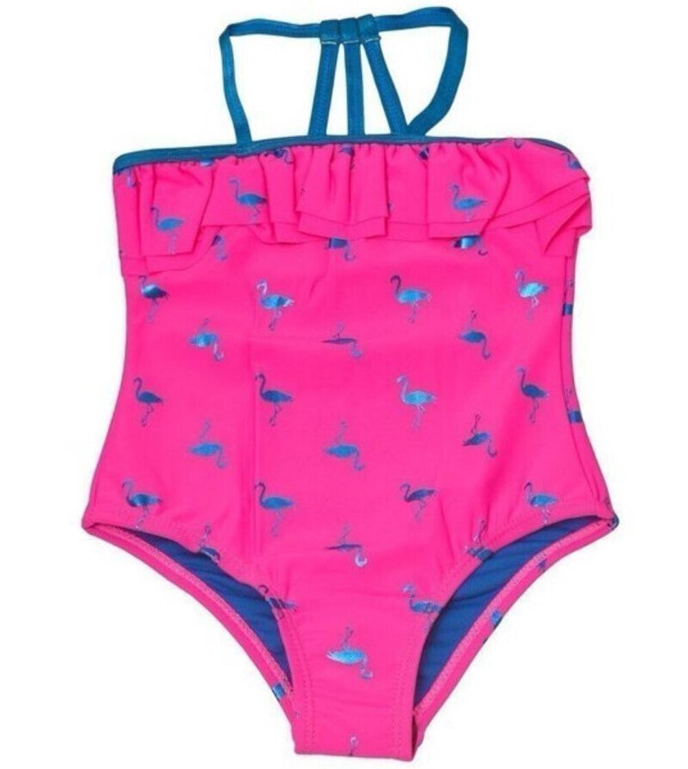 Limited Too Girls Flamingo Print Ruffle One Piece Swimsuit Pink Size 6X 1049